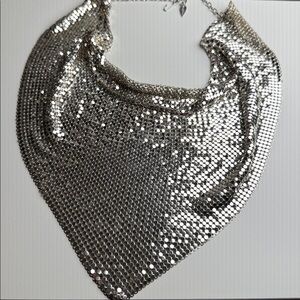 Exceptional rare whiting & Davis  Silver Mesh disco bandana drape Necklace ⭐️
